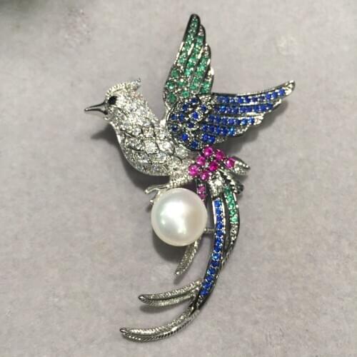 Bird brooch natural fresh water pearl copper with cubic zircon multi color fashion women jewelry free shipping phoenix brooch