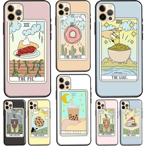 CAKE COFFEE The Boba Tarot Card Silicone Case For iPhone XR X XS Max 5S 6S 7 8 Plus SE 2020 11 12 Pro Max Phone Cover