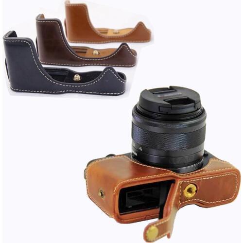 PU Leather Camera Case bag For Canon EOS M10 M100 M200 Half Body Set Cover Battery Opening With wrist strap
