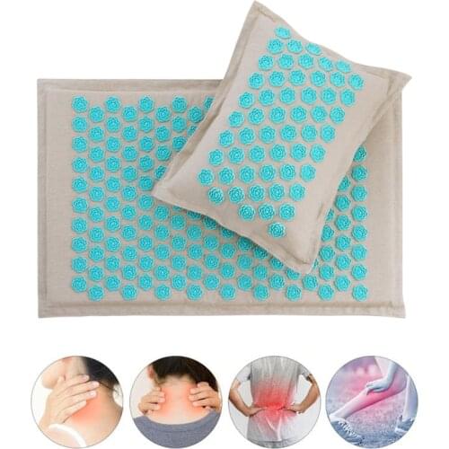 Fitness Yoga Spiky Mat Lotus Acupuncture Massage Mat Bed Pilates Linen Cotton Yoga Massager Cushion for Neck & Back Pain Relief