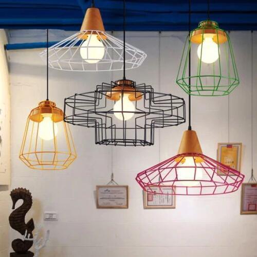 Loft Style Wooden Iron Net LED Pendant Light Fixtures Industrial Vintage Lighting For Indoor Dining Room RH Hanging Lamp