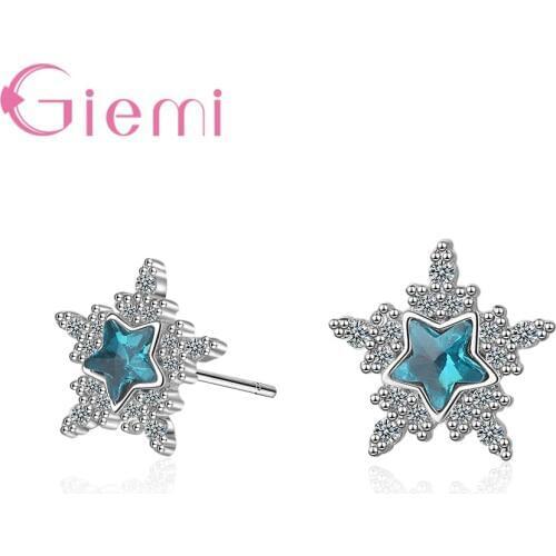 Best Selling Real 925 Sterling Silver Stud Earrings Top Quality Glass CZ Crystal Star Design for Women Ladies Pierced Brincos