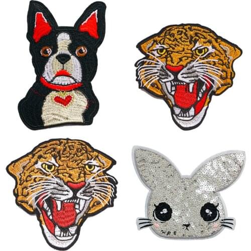 Cute Sequin Animal Rabbit Dog Tiger Embroidery Decal Clothes DIY Coat Clothing Accessories Cloth Sticker Badge