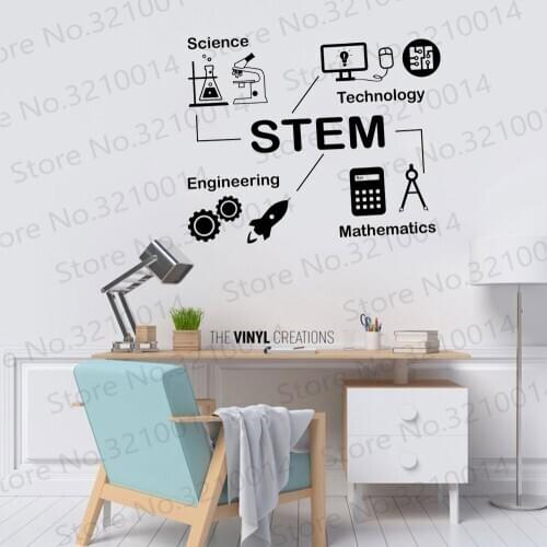 STEM Wall Decal Math Poster Sign Science Vinyl Sticker Classroom Wall Art Murals Modern Home Interior Design Nursery PW699