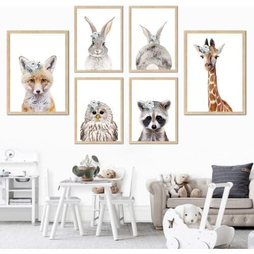 Bunny Rabbit Tail Fox Giraffe Owl Raccoon Wall Art Canvas Painting Nordic Posters And Prints Wall Pictures For Living Room Decor