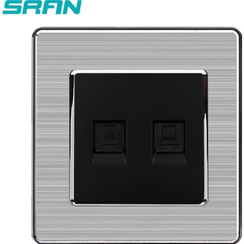 SRAN wall socket double computer weak plug Stainless steel panel 86 * 86mm home decoration series Internet CAt5 plug