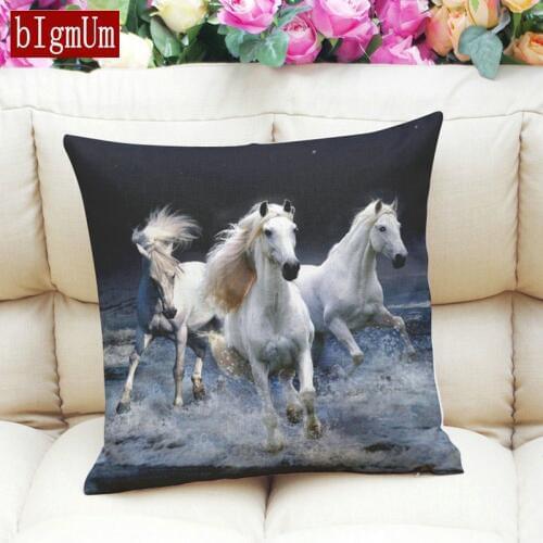 BIgmUm Pillow Case Ink Painting Running Horses Pattern Linen Pillowcase Bedroom Office Throw Decorative Pillows Cover Custom