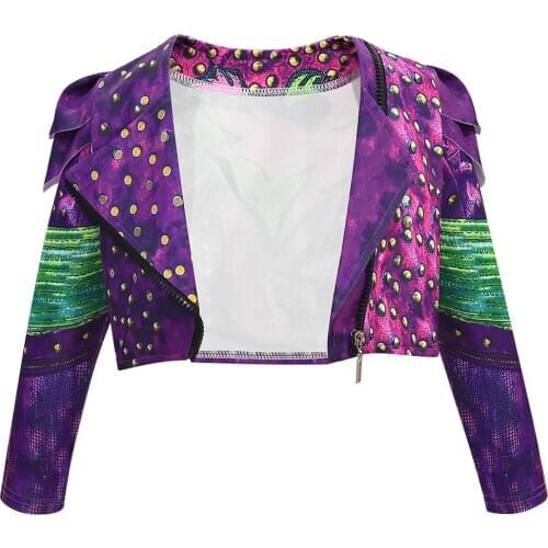 2020 New Anilnc Descendants 3 Jacket Evie Deep Purple Long Wave Wig Fun Cosplay Jacket Child Birthday Gift Halloween Set