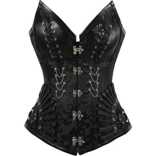 New Steel Boned Steampunk Corset Metal Buckle Bodice Lacing Up Top Women Sexy Bustiers Corset Tight Lacing Lingerie