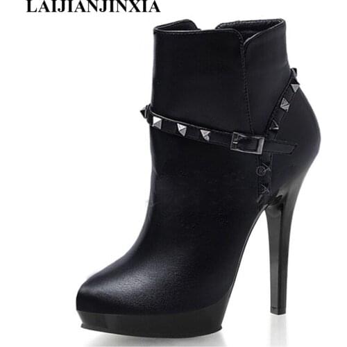 LAIJIANJINXIA New 13 cm High Heels Fashion Women Boots Sexy Ankle Boots Party Model Pole Dancing Shoes Black Dance Boots