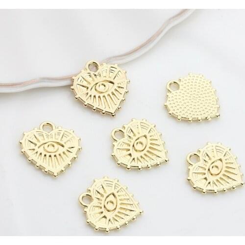 15mm 10pcs/lot Zinc Alloy Golden Cute Heart Demon Eye Charms For DIY Fashion Earrings Jewelry Making Accessories