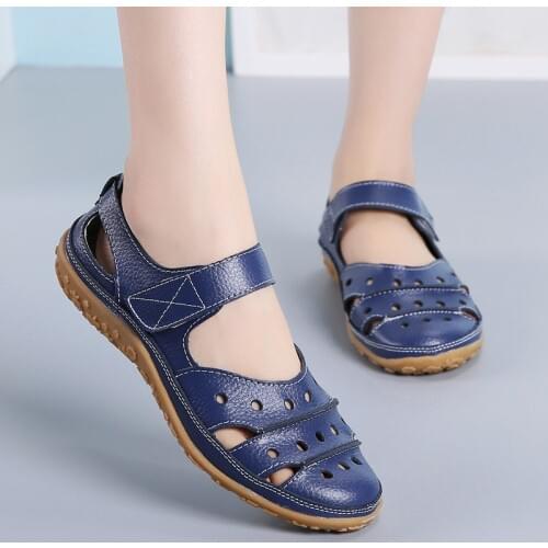 Women Sandals Summer Spring Flats Female Shoes Hollow Out Ladies Shoes Fashion Solid Buckle Non-Slip Beach Womens Sandals