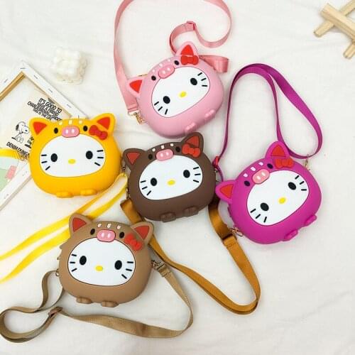 Sanrio hello kitty Cartoon childrens silicone shoulder bag girls boys messenger bags kid mobile phone bags coin purse