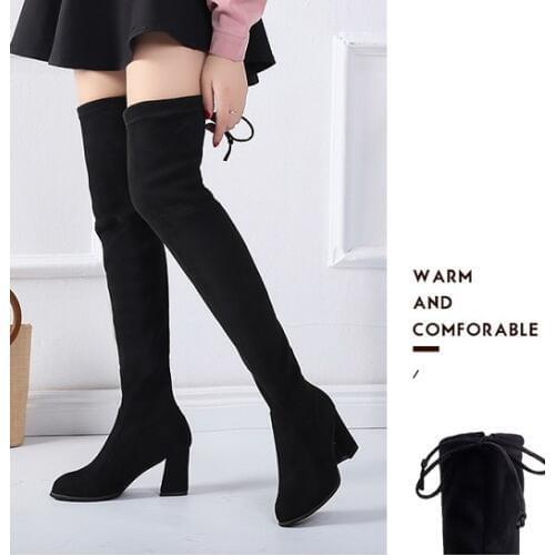 2018Plus Size Women Casual Thigh High Boots Winter Female Faux Suede Over Knee Boots Ladies High Heels Shoes Drop Shipping