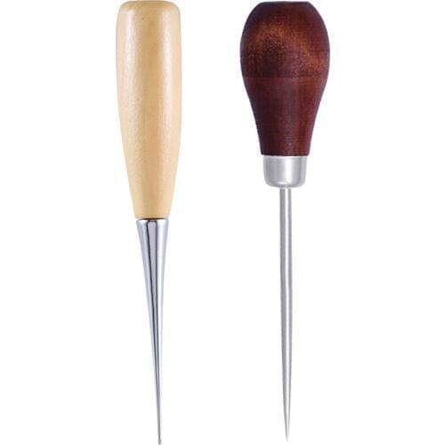 Wooden Handle Awl Manual Knitting Tool Straight Cone Curved Cone Needle Thousand Through Drill Tools Leather Craft
