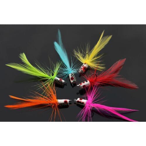Tigofly 12 pcs/lot 6 colors mixed Hackle Body Tail Foam Head Popper Bass Fly Fishing Flies Lures- Size #6