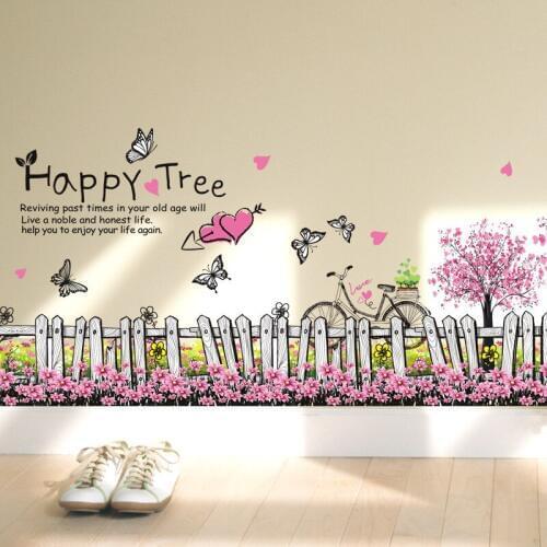 Happy Love tree wall sticker Vinyl DIY flower grass skirting wall decals For Living room Bedroom skirting board decor sticker