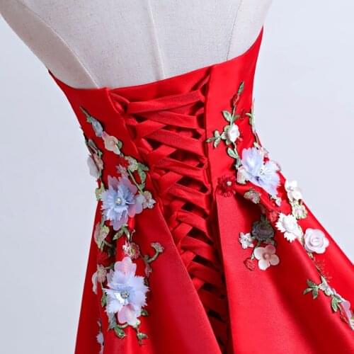 Red flower embroidery trail court mermaid dress vintage gown Renaissance Gown queen Victorian Belle