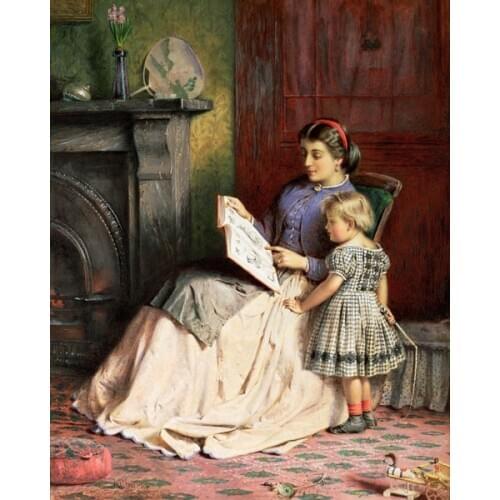 Mother and daughter Read a book Embroidery Needlework 14CT Counted Unprinted DIY Cross Stitch Kits Handmade Arts Wall Decor