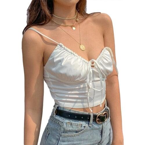 Women sexy v-neck camisole silky soft fabric crop tops girl slim party club sling tank tops female Harajuku 2021 summer new