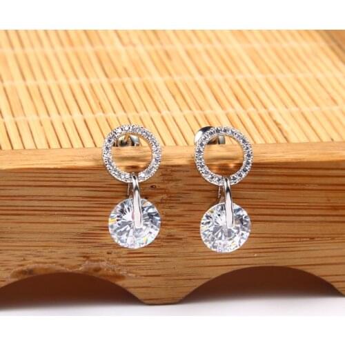 LADYCHIC Simple Stylish Crystal Earrings for Women Girls Party Festival Gift Round Clear Zircon Jewelry Brincos Aretes LE1384