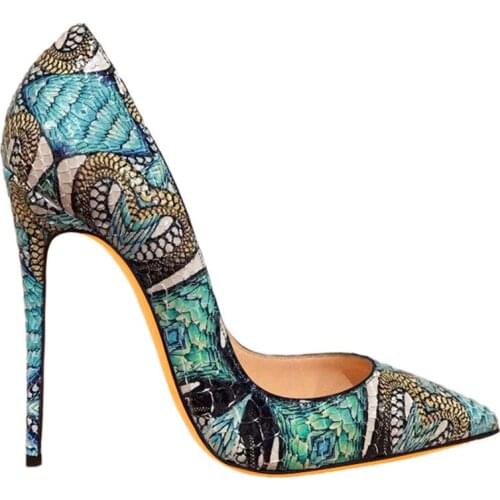 Free shipping fashion women pumps green snake printed pointed toe high heels shoes boots pumps 12cm 10cm 8cm