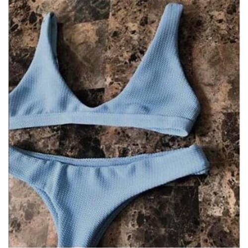 Women Sexy Bikini Swimsuit Push-Up Bikini Swimsuit Beachwear Bikinis Solid Color Split Swimwear Bathing Suit Biquini