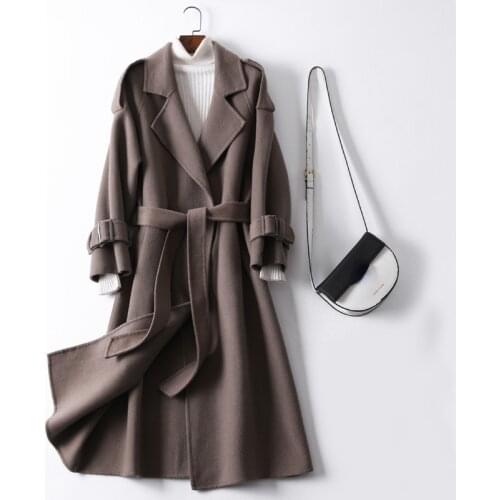 2021 Winter Wool Coat Women Fashion Long Elegant Ladies Fall Clothes for Woman Belted Korean Coats Outwear Veste Femme WPY4202