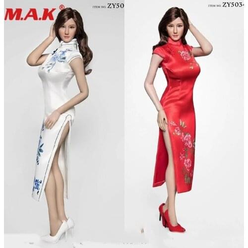 Zytoys 1/6 Female White/red Chinese Cheongsam Dress Clothes Model Zy5034 For 12" Female Figure Body