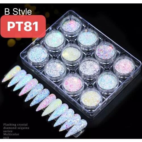 1 Set 12 Colors Nail Art Holographic Photochromic Ornament Polish Manicure DIY Decorations Magic Laser Color Nail Glitter Powder