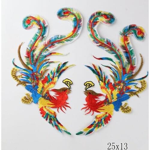 1 Pair Phoenix Patches for Clothing Applique Iron on Embroidery Patch Decals Peacock Fabric Badge Clothing Accessories