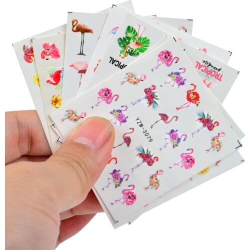 1pcs Flamingo Series Nail Sticker Flower Leaf Water Decal Transfer Nail Sliders Summer Tattoo Nail Art Watermark Decoration Tip