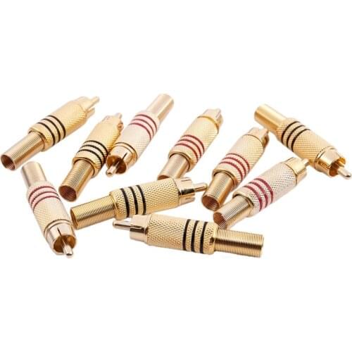 10pcs Gold Tone Male RCA Plug Audio Connector Metal Spring Adapter