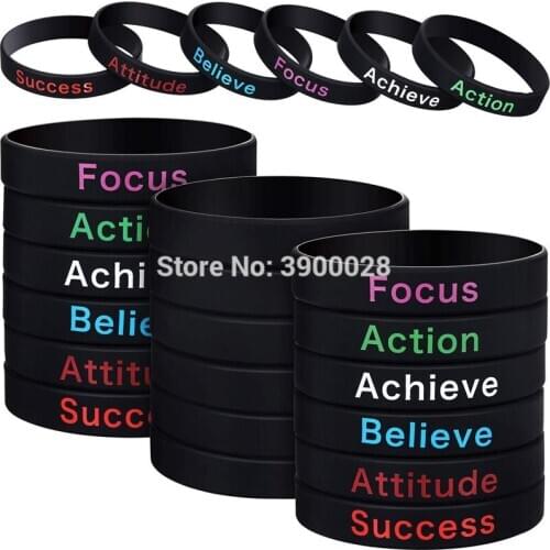 300pcs Focus Action Achieve Believe Attitube Success silicone wristband bracelet free shipping