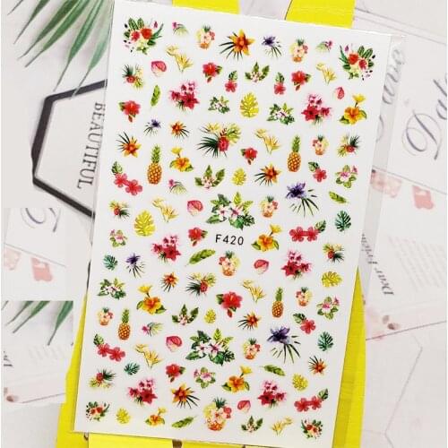 3D Nail Sticker Decals Pineapple Flowers Design Nail Art Decorations Stickers Sliders Manicure Accessories Nails Decoraciones