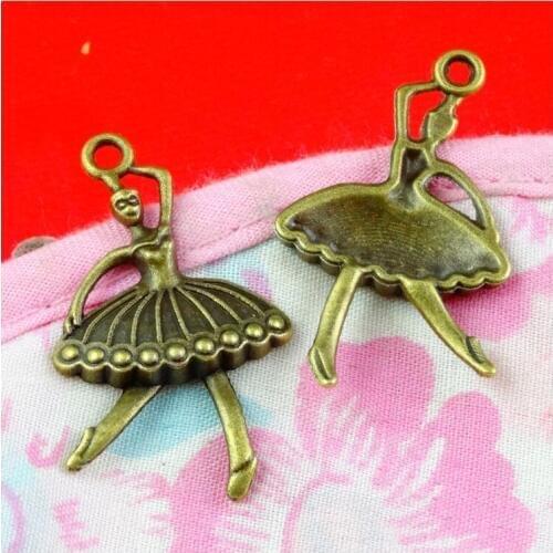 40pcs Charms Ballet Girl Dancer Ballerina 21*35.7MM Handmade Pendant Making fit,Vintage Antique Bronze color,DIY For Necklace