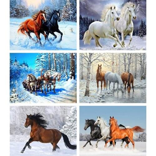 5D Diamond Painting Horse Cross Stitch Animals Mosaic Embroidery Full Set Winter Rhinestone Pictures Decoration Home
