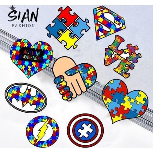 SIAN Autistic Symbol Acrylic Puzzle Lapel Pin Autism Awareness Brooch Handmade Art Epoxy Brooch Bag Clothes Colorful Collar Pin