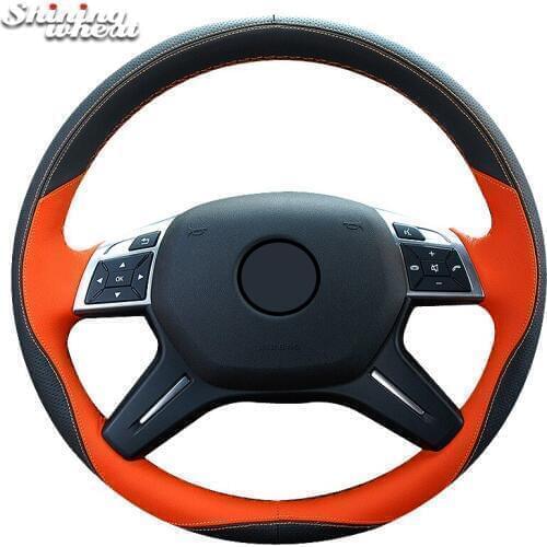 Shining wheat Black Suede Orange Black Leather Car Steering Wheel Cover for Mercedes Benz GL350 ML350