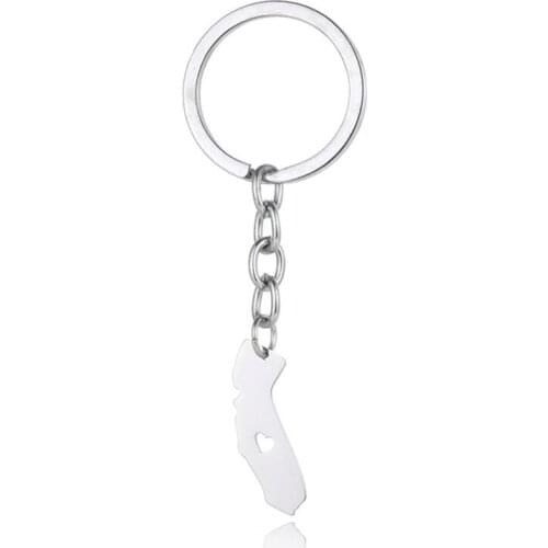 Elfin California Map Key Chains CA Map Stainless Steel Bag Car Keychain Key Ring For Women Men Map Memorial Gift Jewellery