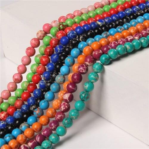 6 mm 8 mm 10 mm Imperial Jaspe Polished Stone Beads Colorful Sea Sediment Jaspers Strand Bead For DIY Making Jewelry Bracelets