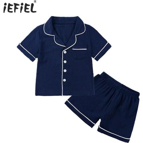 Kids Pajamas Set Summer Cotton Boys Girls Sleepwear Short Sleeves Tops Shorts Tracksuit Outfit Children Pajamas Casual Homewear