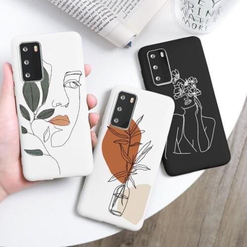 For Huawei P30 P20 P40 Honor 20 10 10i 10X Lite E Pro Y6 Y7 Y9 P Smart 2019 2020 2021 8X 9X Nova 5T Abstract Art Line Case Cover