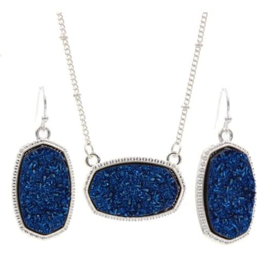Wholesale 6 set Lot Silver Necklace With Earrings Jewelry Set Fashion Druzy Drop Earrings for Women Choker