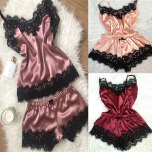 Summer Pajamas Set For Women Bow Sleepwear Sleeveless Strap Slip Clothes Lace Trim Satin Nighties 3XL-M