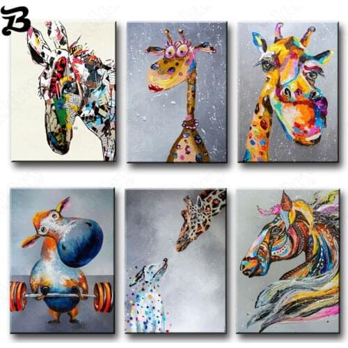Colorful Painted Canvas Painting Modern Abstract Animal Wall Art Posters and Prints Wall Pictures for Kids Room Home Decoraion