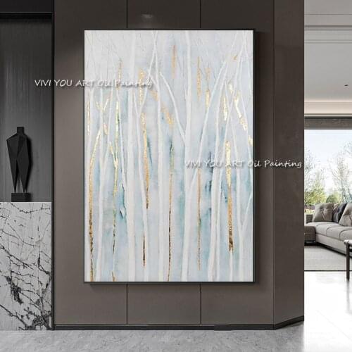 The Hot Selling Golden Tree Foil Handmade Colorful Oil Paintings On Canvas Wall Art Bursh Pictures For Living Room Decor Nature