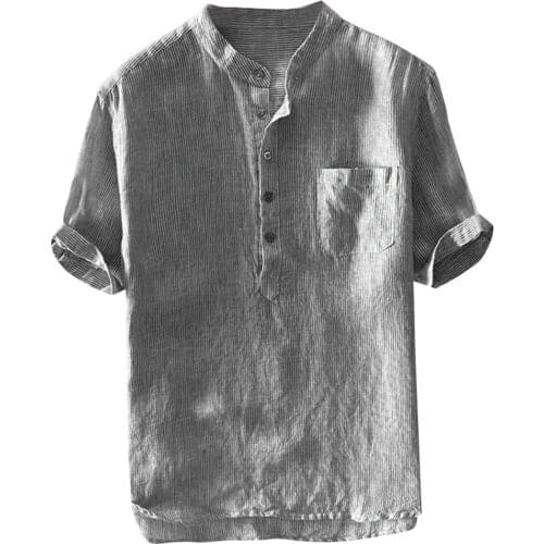 Fashion Mens Shirt Solid Cotton And Linen Slim Tops Men Button Short Sleeve Tee Shirt 2021 Spring Summer Casual Shirt For Men