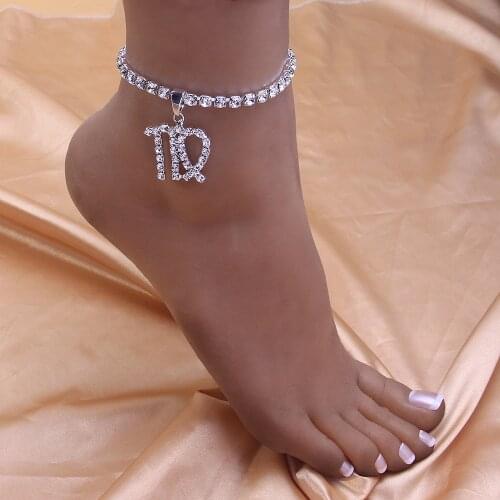 Rhinestone Fashion Silver Color 12 Constellations Anklet for Women Bracelet Summer New Sandals Anklet Jewelry Wholesale Barefoot