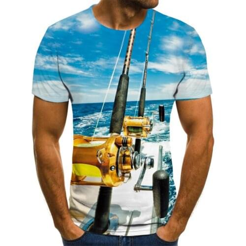 2021 Summer Angler Style T-shirt Casual 3D Printing Fish Series 3D Printing T-shirt Mens Summer Short Sleeve O-Neck Top